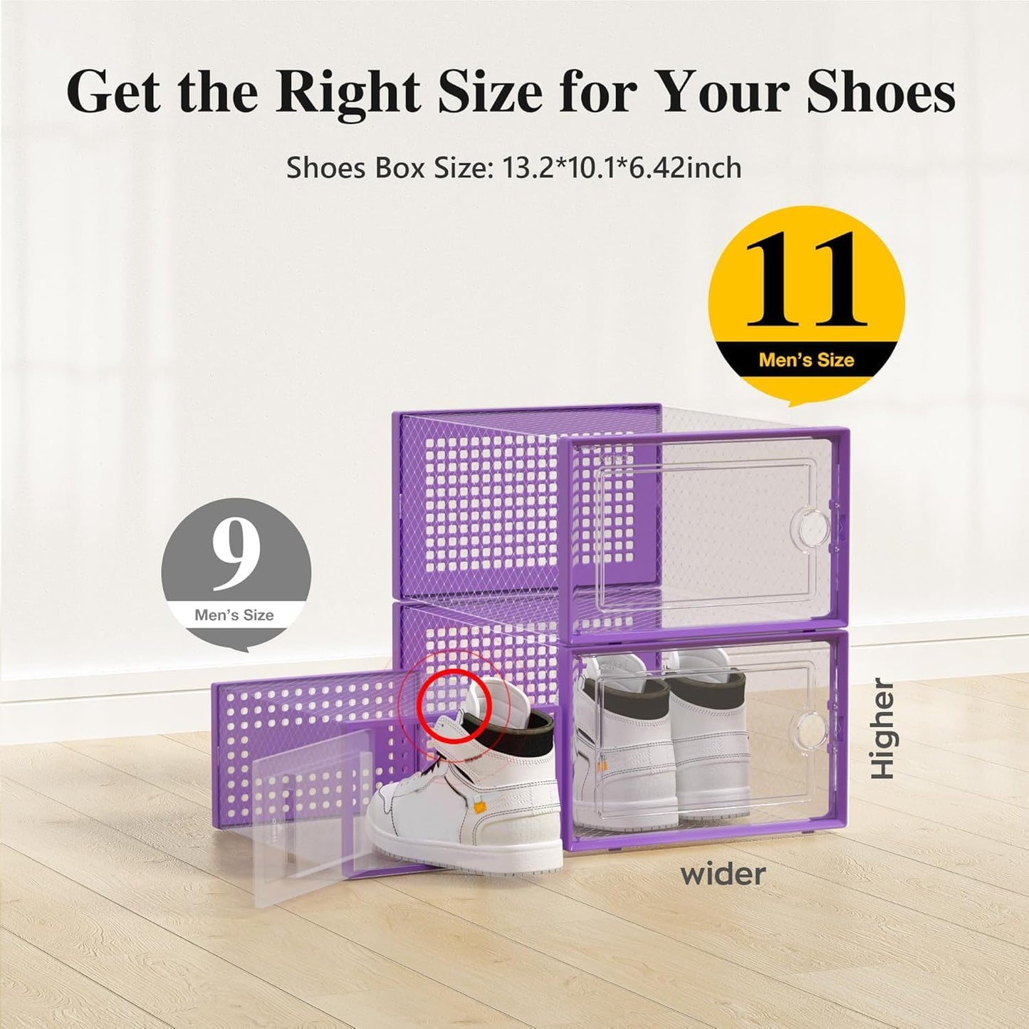 Kuject X-Large Shoe Storage Boxes Organizers for Closet 12 Pack, Fit Size 11,Clear Plastic Stackable Sneaker Containers for Entryway, Space Saving Shoe Rack, Brown