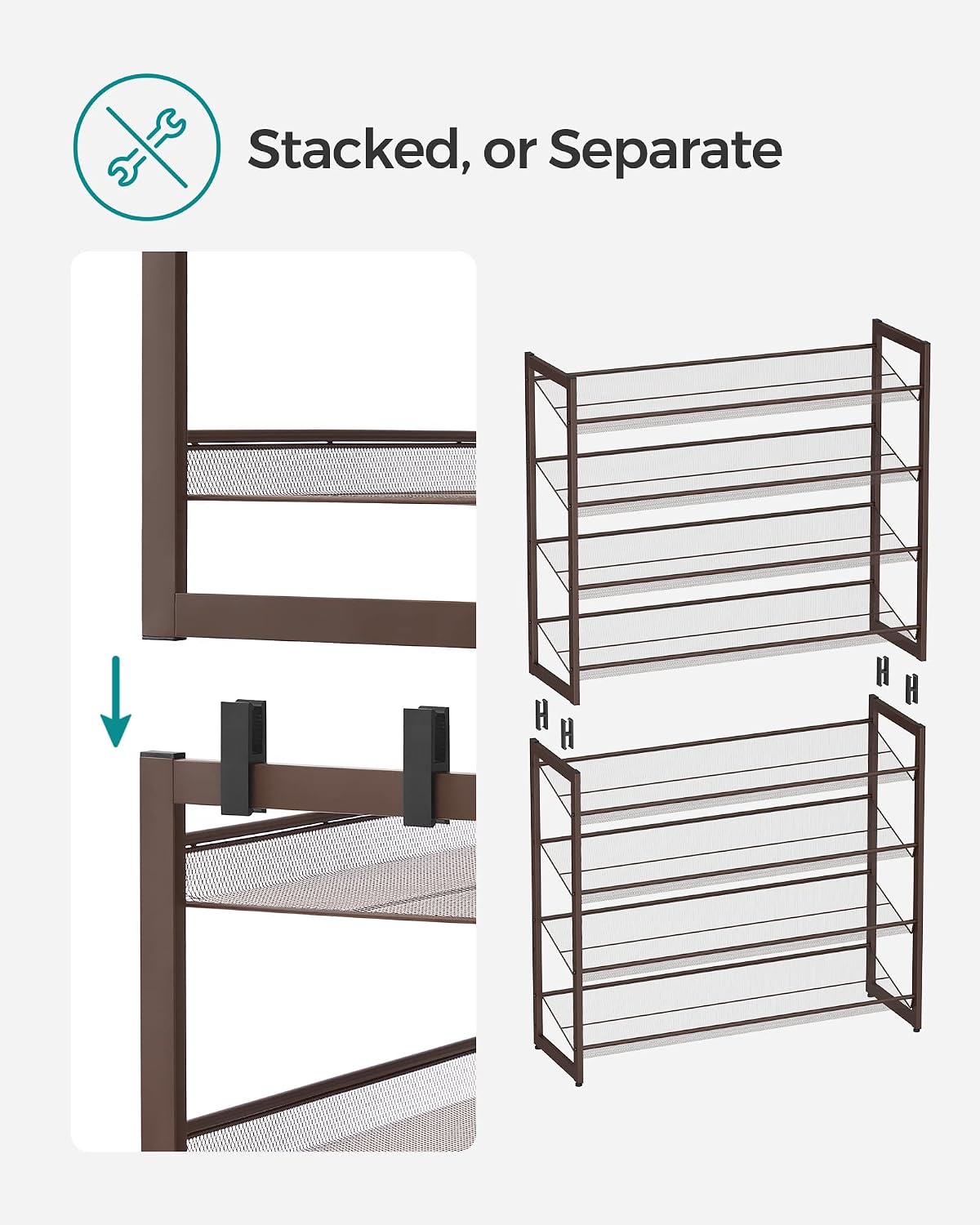 SONGMICS Shoe Rack, 12-Tier Shoe Organizer, Metal Shoe Storage for Garage, Entryway, Set of 2 6-Tier Stackable Shoe Shelf, with Adjustable Flat or Angled Shelves, Holds 48-60 Pairs, Black ULMR12B