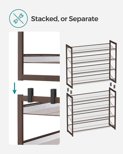 SONGMICS Shoe Rack, 12-Tier Shoe Organizer, Metal Shoe Storage for Garage, Entryway, Set of 2 6-Tier Stackable Shoe Shelf, with Adjustable Flat or Angled Shelves, Holds 48-60 Pairs, Black ULMR12B