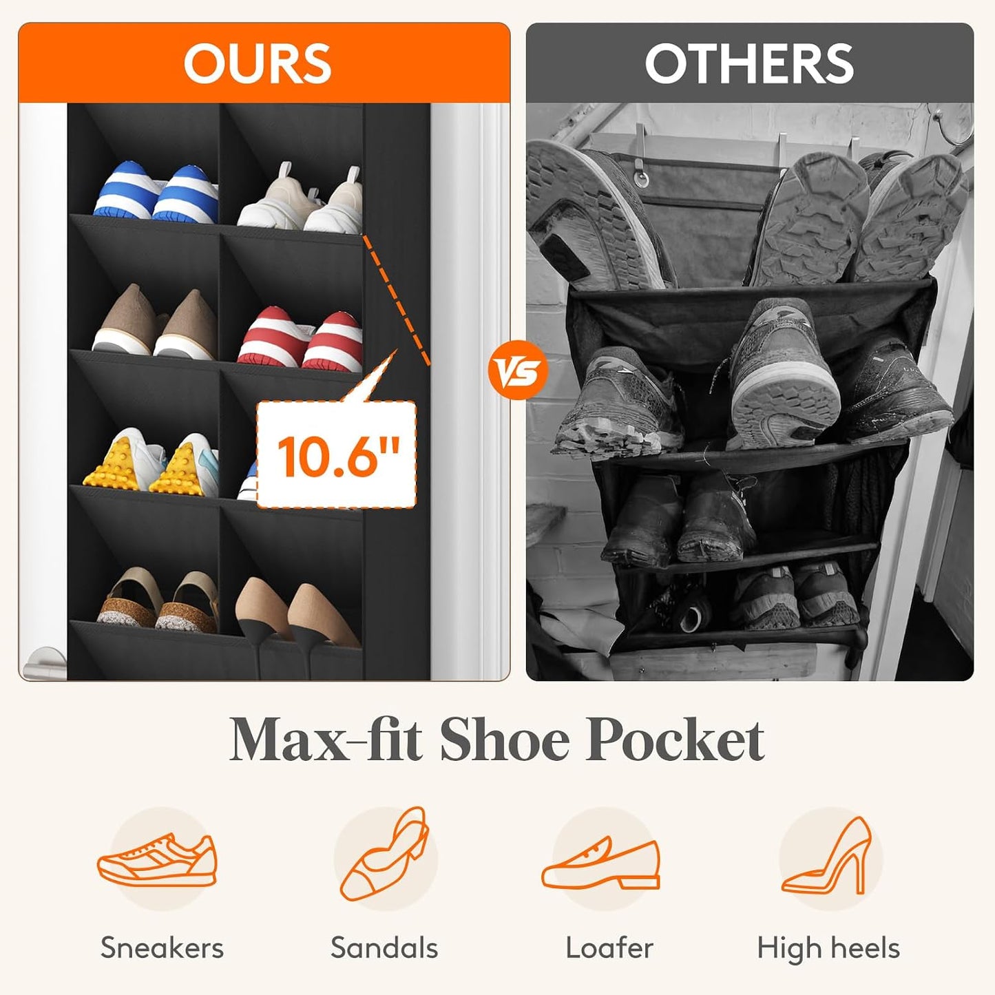Lifewit 6 Tier Over the Door Shoe Organizer with 11 Large Deep Pockets, Fabric Hanging Shoes Shelf for Closet, Dorm Storage, Fit Up to 12 Pair Shoe Rack Holder for Sneakers, Boots, Gray