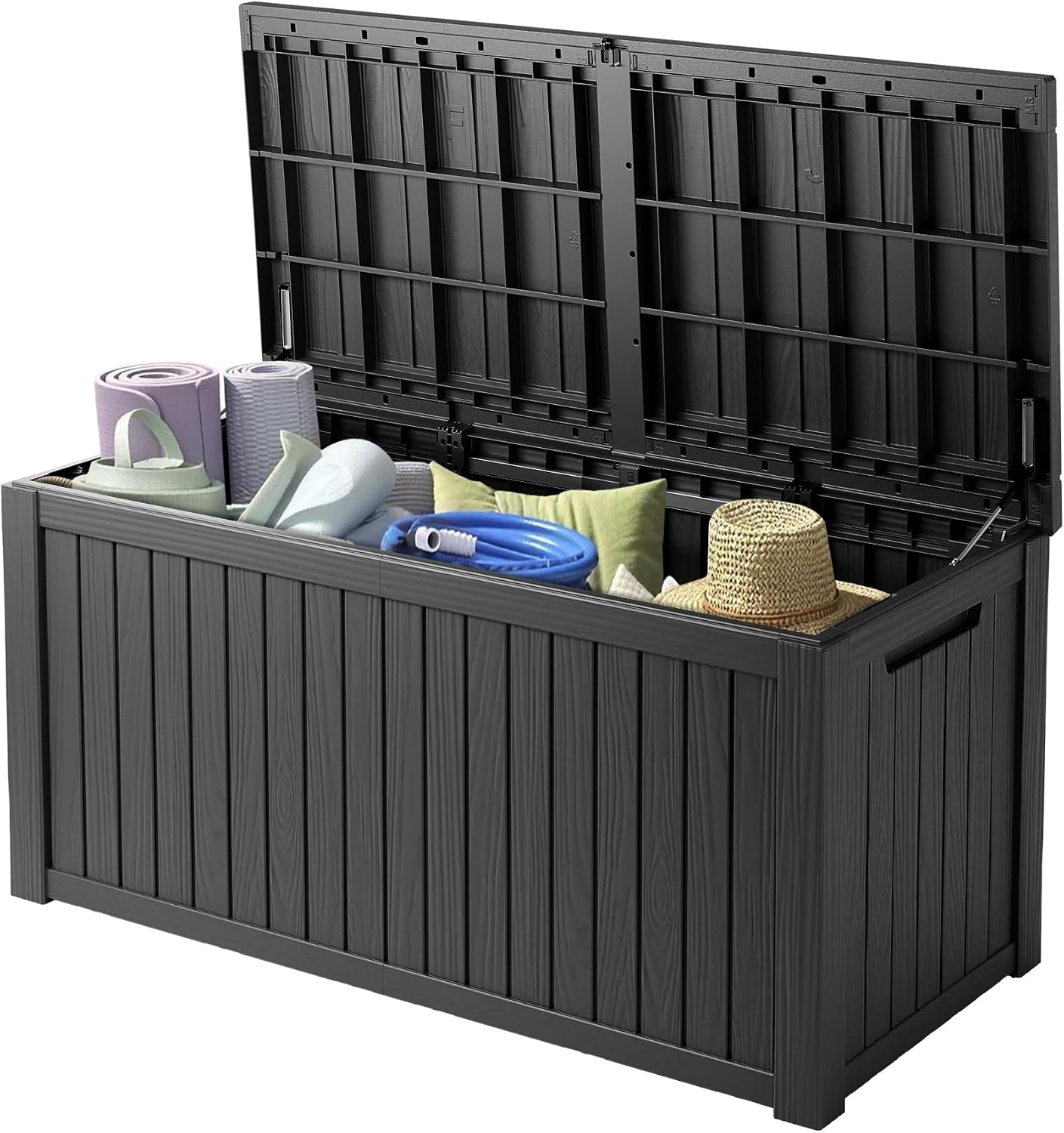 320 Gallon Outdoor Storage Box, Extra Large Waterproof Resin Deck Box with Lockable Lid Storage Bin for Patio Furniture Cushion, Garden Tools, Pool Accessories, UV-Resistant Outside, Black