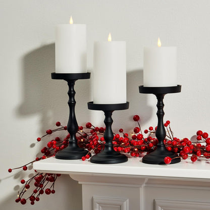 LampLust Realistic Flameless Pillar Candles with Remote, Set of 3, Batteries Included, Real White Wax, 3D Flickering LED Flame, 3 Inch Pillar Candles, Spring Decor, Centerpieces for Tables