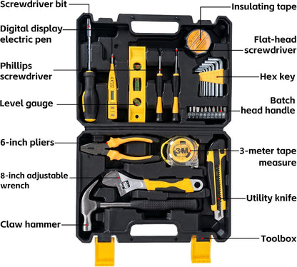 Basic Home Tool Set Household Tool kit for General Repair 8 Pcs | Includes Claw Hammer, Pliers ,Tape Measure, Phillips & Flathead Screwdriver, Electric Pen, Utility Knife, Insulating Tape