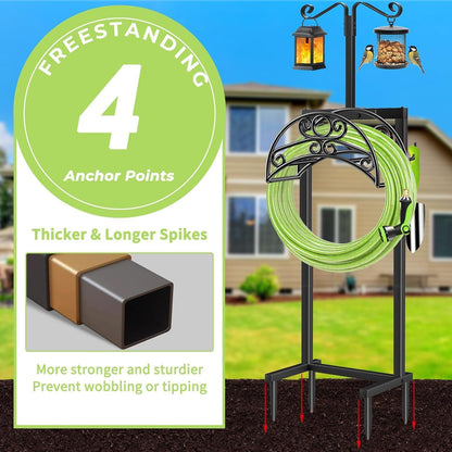 TomCare Garden Hose Holder Upgraded Water Hose Holder Heavy Duty 4 Spikes Hose Hanger Holds 160 Feet Hoses Stable Freestanding Hose Storage Organizer for Outside Yard
