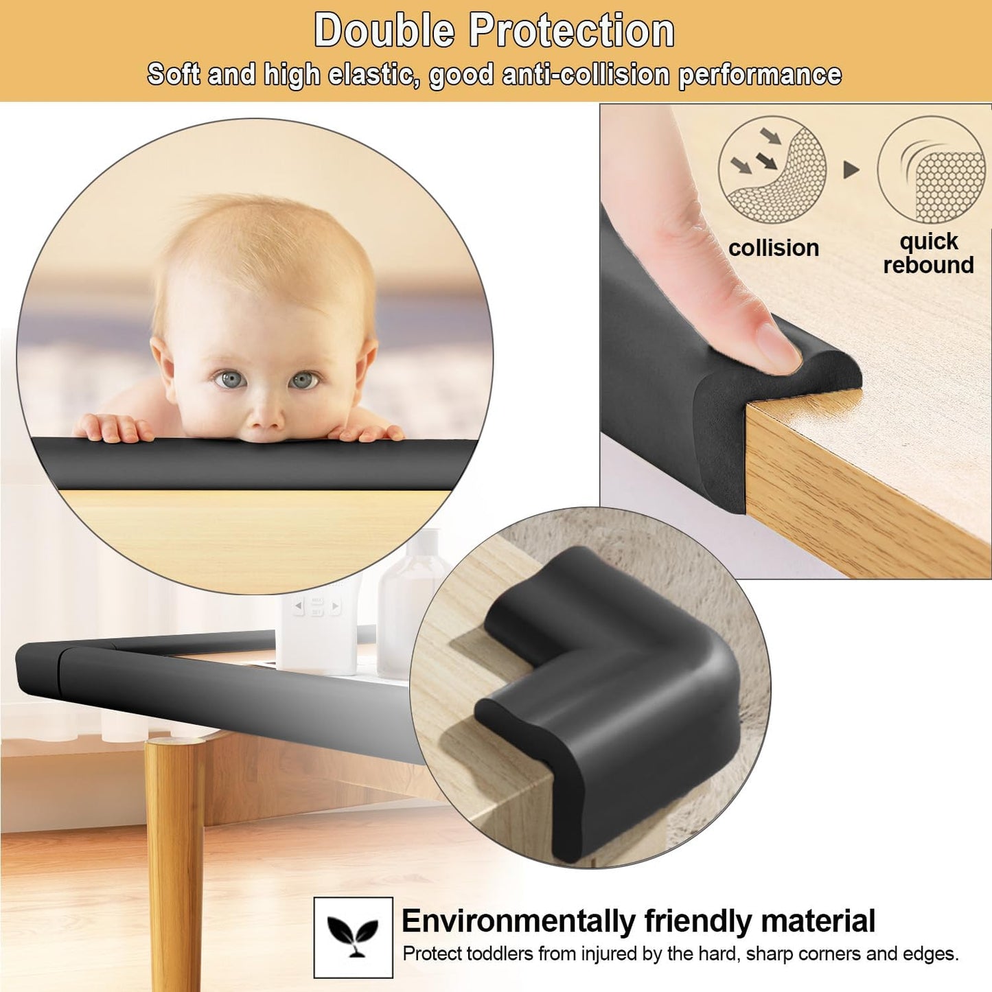 Baby Proof Corners and Edges Protector 10ft Edge+4 Corner Guard, Fireplace Baby Proofing Bumper, Heavy-Duty Soft NBR Foam Edge Corner Protector for Furniture Table, Childsafe/Pre-Taped White