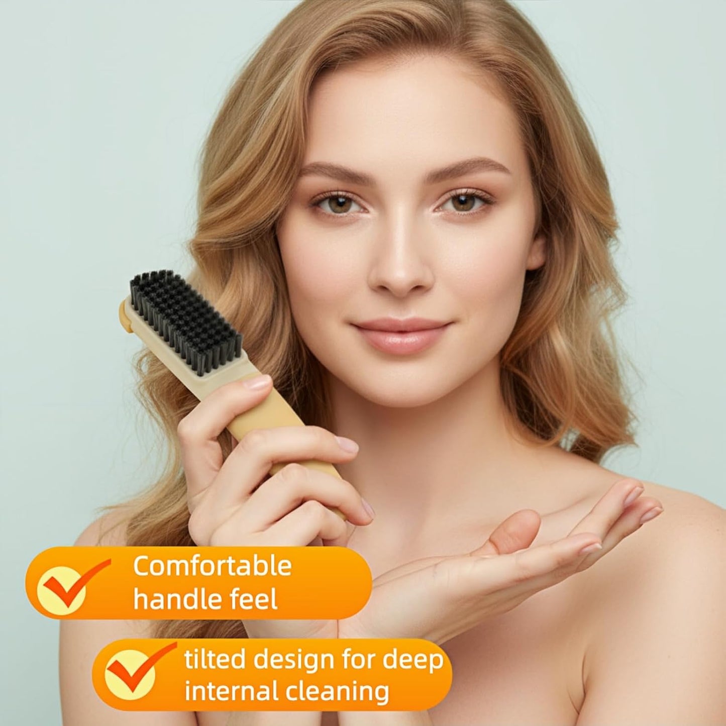 Ergonomic Clothes Soft Bristle Laundry Brush, Milk Yellow, ABS+PBT Material, Hanging Design, Portable Hand-Held Cleaning Tool with Comfortable Grip for Garments, Shoes, Household (Cream Yellow, L)