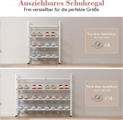 Bumusty 3-Tier Expandable Shoe Rack for Closet, 18“-33” Adjustable Shoe Rack for Small Space, Small Shoe Organizer for Front Door, Sturdy Metal, Black