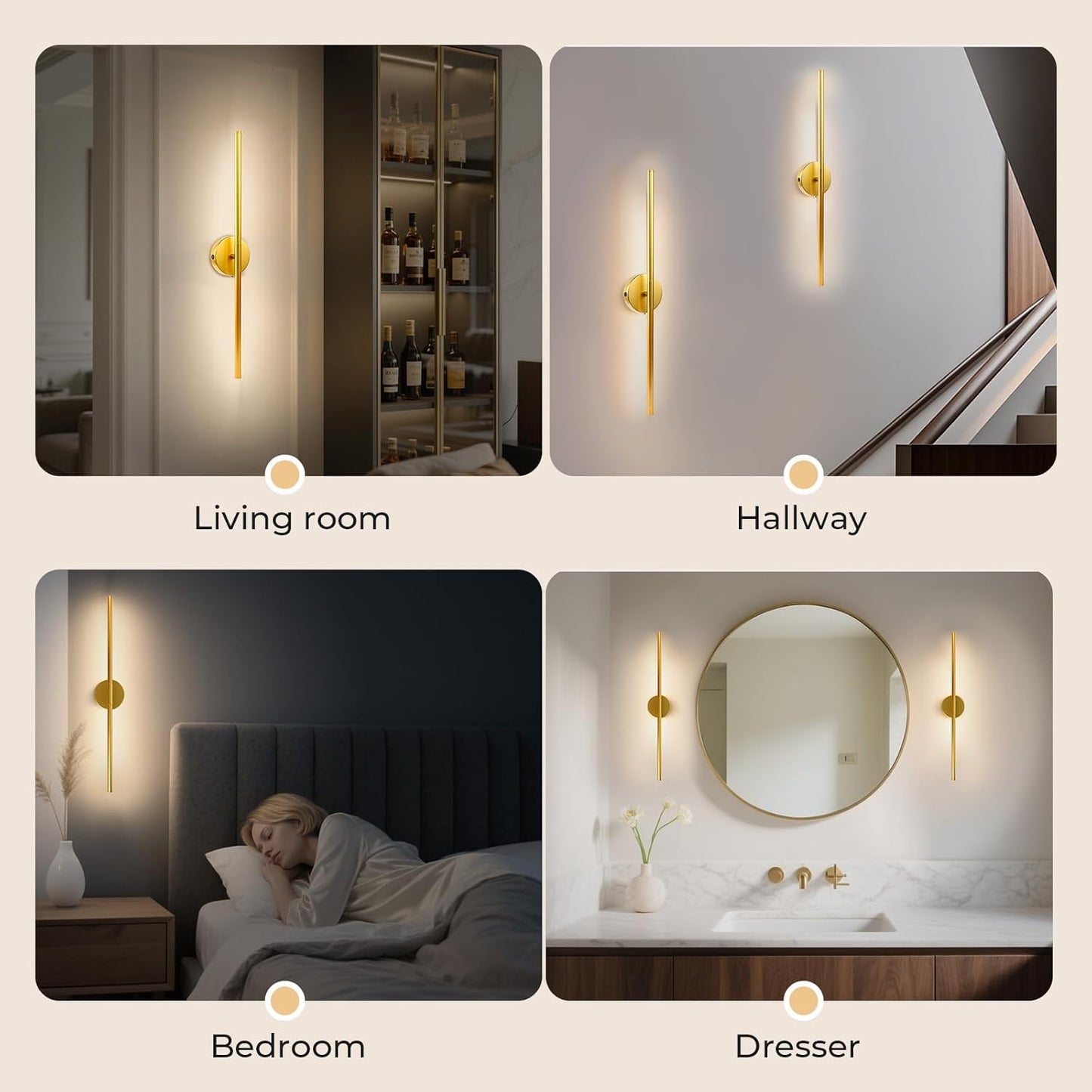 GvvooHome Battery Operated Wall Sconces Set of 2, Detachable 360°Rotate Wall Lamps, 3000-6500K Dimmable with Remote Control, 10000mAh Rechargeable Wall Light for Bedroom, Living Room, 28.3" Black Gold