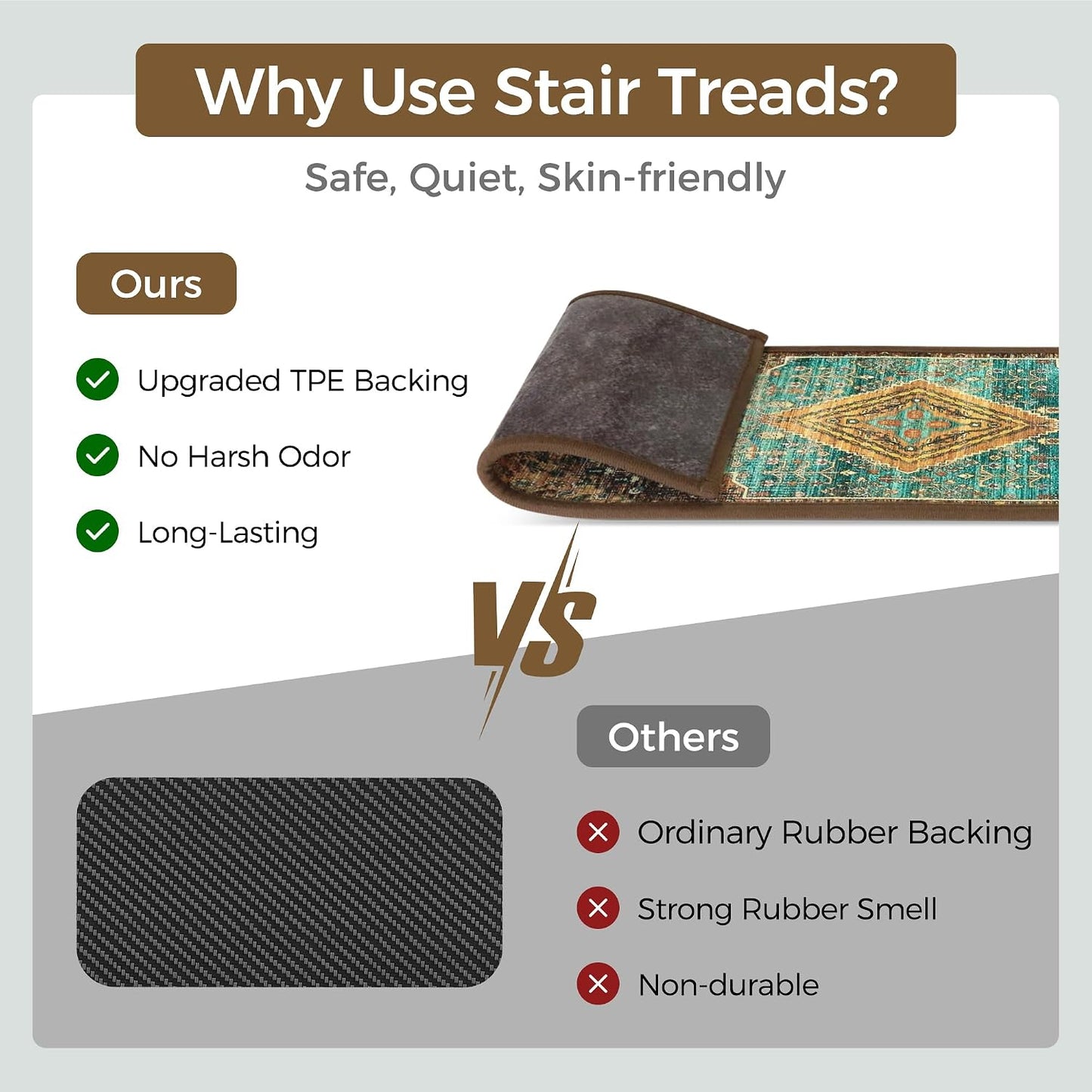 sarben Non Slip Stair Treads for Wooden Steps 15PCS - 8"x30" Indoor Safety Carpet, Edging Mats with TPE Adhesive Backing, Pet and Elderly Friendly Stair Rugs (Taupe) - Colors B