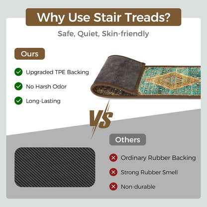 sarben Non Slip Stair Treads for Wooden Steps 15PCS - 8"x30" Indoor Safety Carpet, Edging Mats with TPE Adhesive Backing, Pet and Elderly Friendly Stair Rugs (Taupe) - Colors B