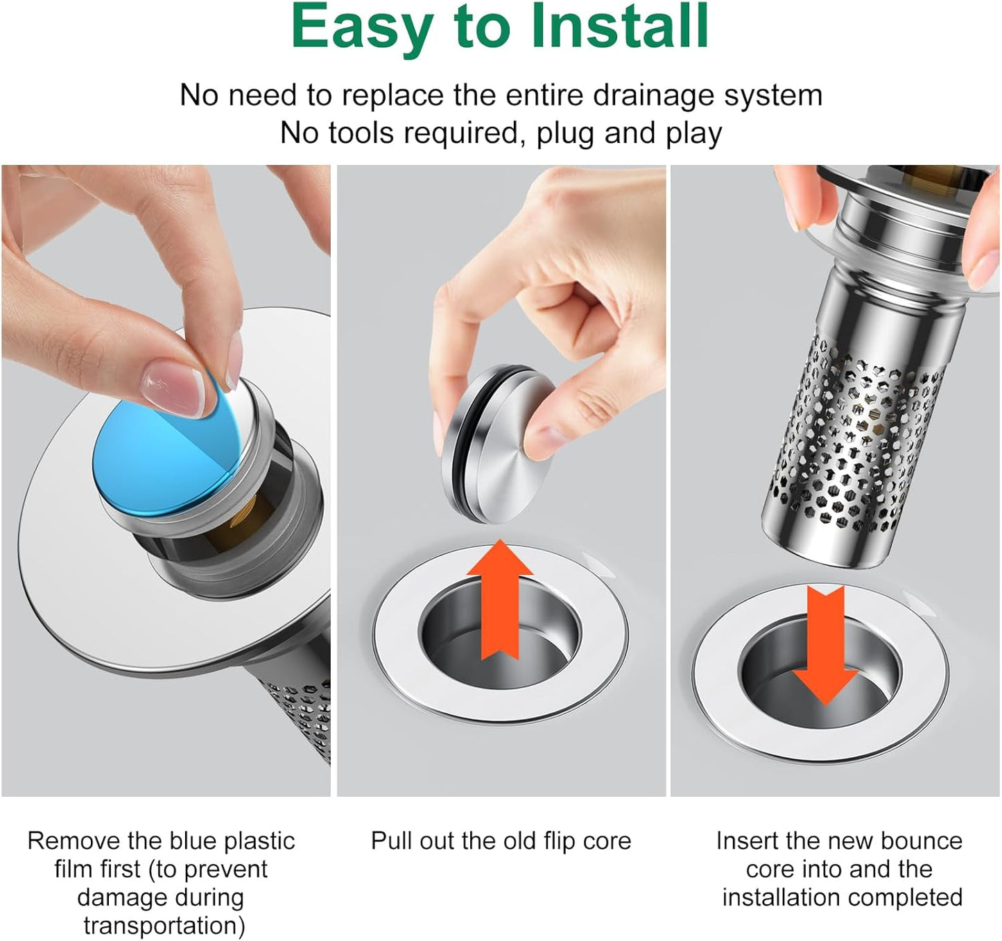 Bathroom Sink Drain Strainer,Universal Pop-Up Sink Stopper Hair Catcher, Anti-Clog Stainless Steel Drain Filter Basket, Removable Sink Drain for Bathroom Sink Stopper (Ysilver-2（with Buckle）)