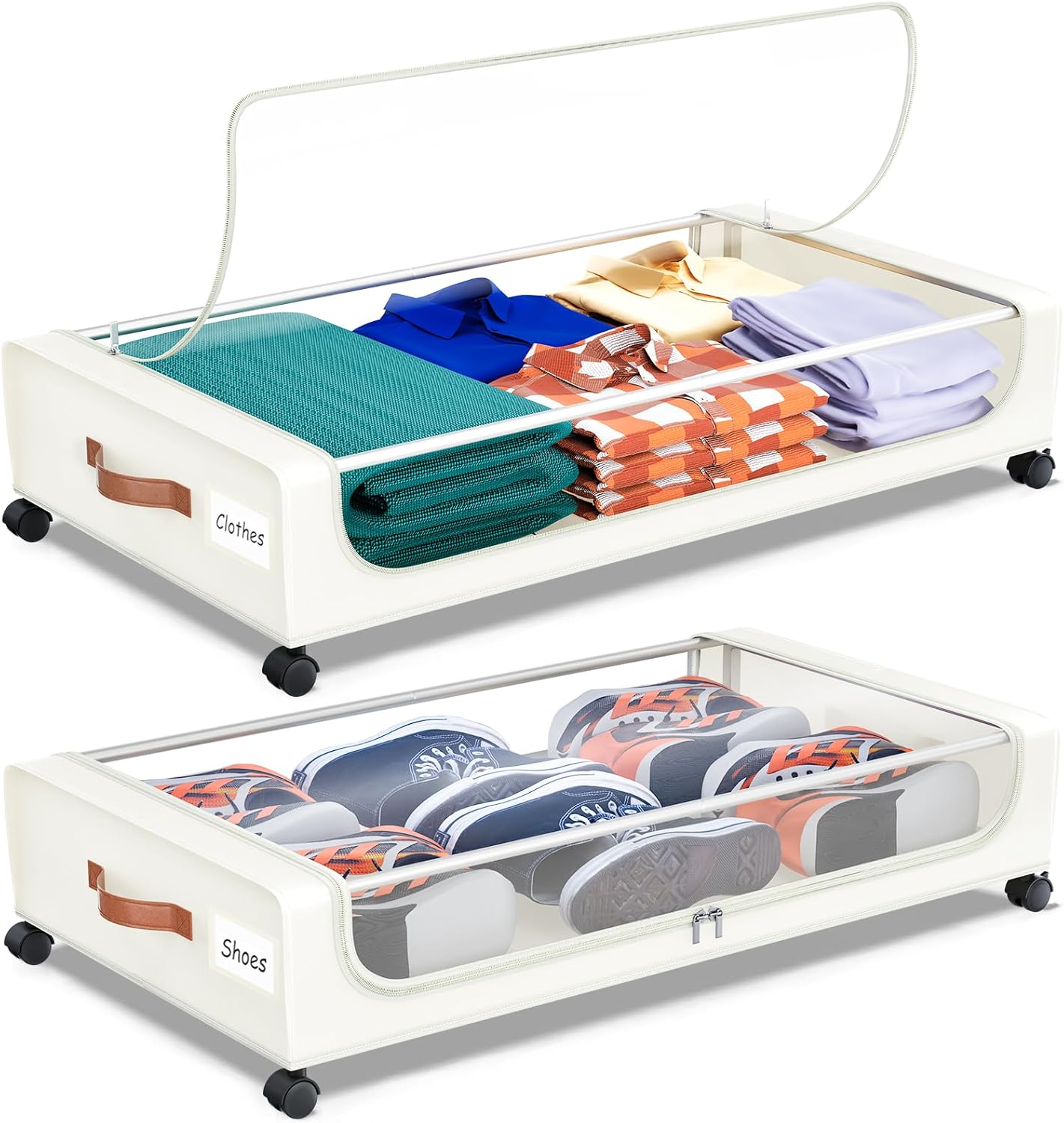 Under Bed Storage with Wheels, UnderBed Storage Containers with Clear Lid and Handles, XXL 60L Under the Bed Storage Bins Drawers for Clothes,Blankets,Shoes,Books (BLACK, 2 PACK)