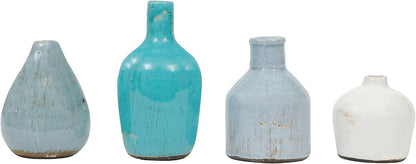 Creative Co-Op Blue & Ivory Terracotta Vases (Set of 4 Sizes)