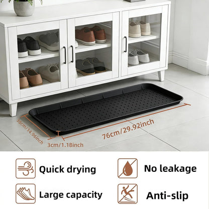 Silicone Boot Tray, 30"x15" Non Slip Shoe Tray for Entryway, Easy to Clean Shoe Mat for Muddy & Wet Shoes Water Proof Rug for Front Door Patio Porch Room (Black)