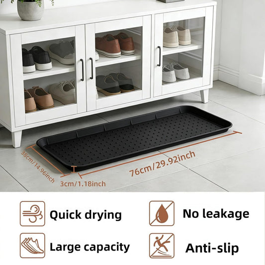 Silicone Boot Tray, 30"x15" Non Slip Shoe Tray for Entryway, Easy to Clean Shoe Mat for Muddy & Wet Shoes Water Proof Rug for Front Door Patio Porch Room (Black)