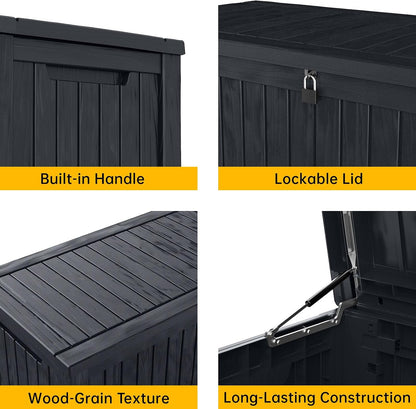 DRATO 180 Gallon Outdoor Storage Box, Large Waterproof Deck Box, Lockable Resin Storage Container with Reinforced Support for Patio Cushions, Garden Tools, UV-Resistant Outdoor Chest（Black，180 Gallon）