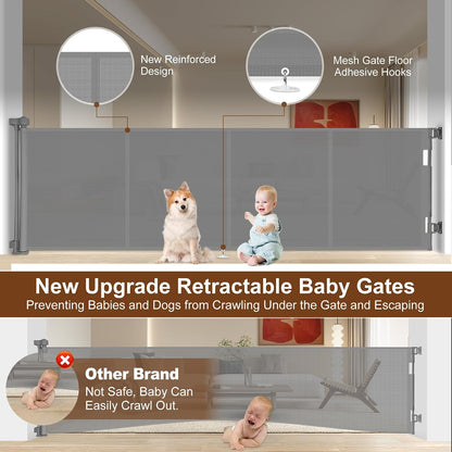 Miumoon 50 inch Retractable Baby Gates 34 inch Tall, Retractable Gate with Reinforced Strip Design to Prevent Crawling Through, Retractable Dog Gate for Stairs, Doorways, Hallways