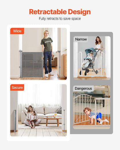 VEVOR Retractable Baby Gate, 34 inch Tall, Extends up to 71 inch Wide, Retractable Gate for Kids or Pets, Mesh Material, Easy to Install for Indoor Stairs, Doorways, Hallways, Playrooms, Gray