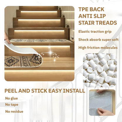 Stair Treads for Wooden Steps, Non Slip Stair Treads Carpet Indoor Residue Free Peel and Stick Washable Stair Covers, Safe for Dogs Kids Elders, Moroccan Beige, 8x30 inch, 1 Pack