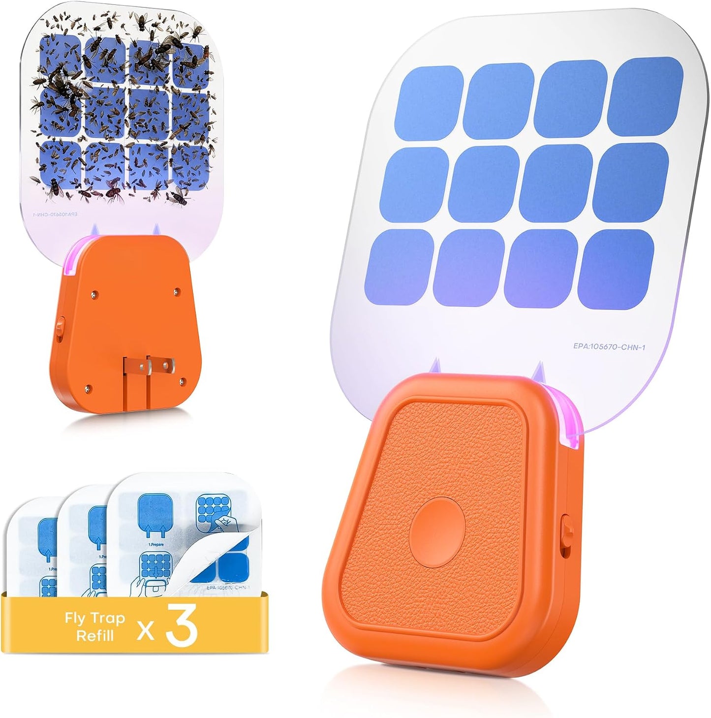 Fruit Fly Traps,Plug in Fly Trap with UV Light & Glue Cards,Fly Trap Indoors for Gnats, Mosquitoes,Moths & More,Insect Trapper for House Kitchen Garage, 1 Pack & 3 Refills