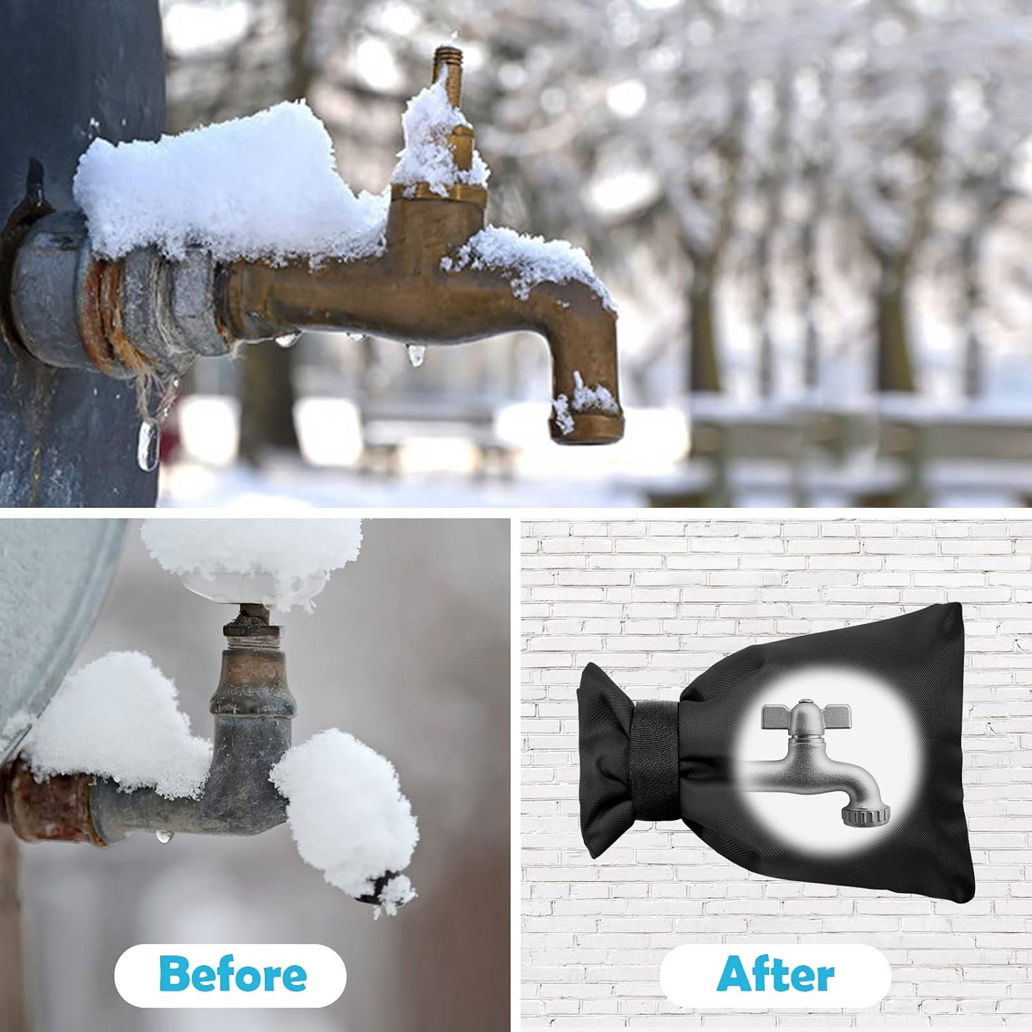 Outside Tap Covers for Winter, 1pcs Large Outdoor Tap Cover Insulated Protector, Waterproof & Thickened Thermal Tap Jacket Protects Your Tap from Freezing Bursting (Black)