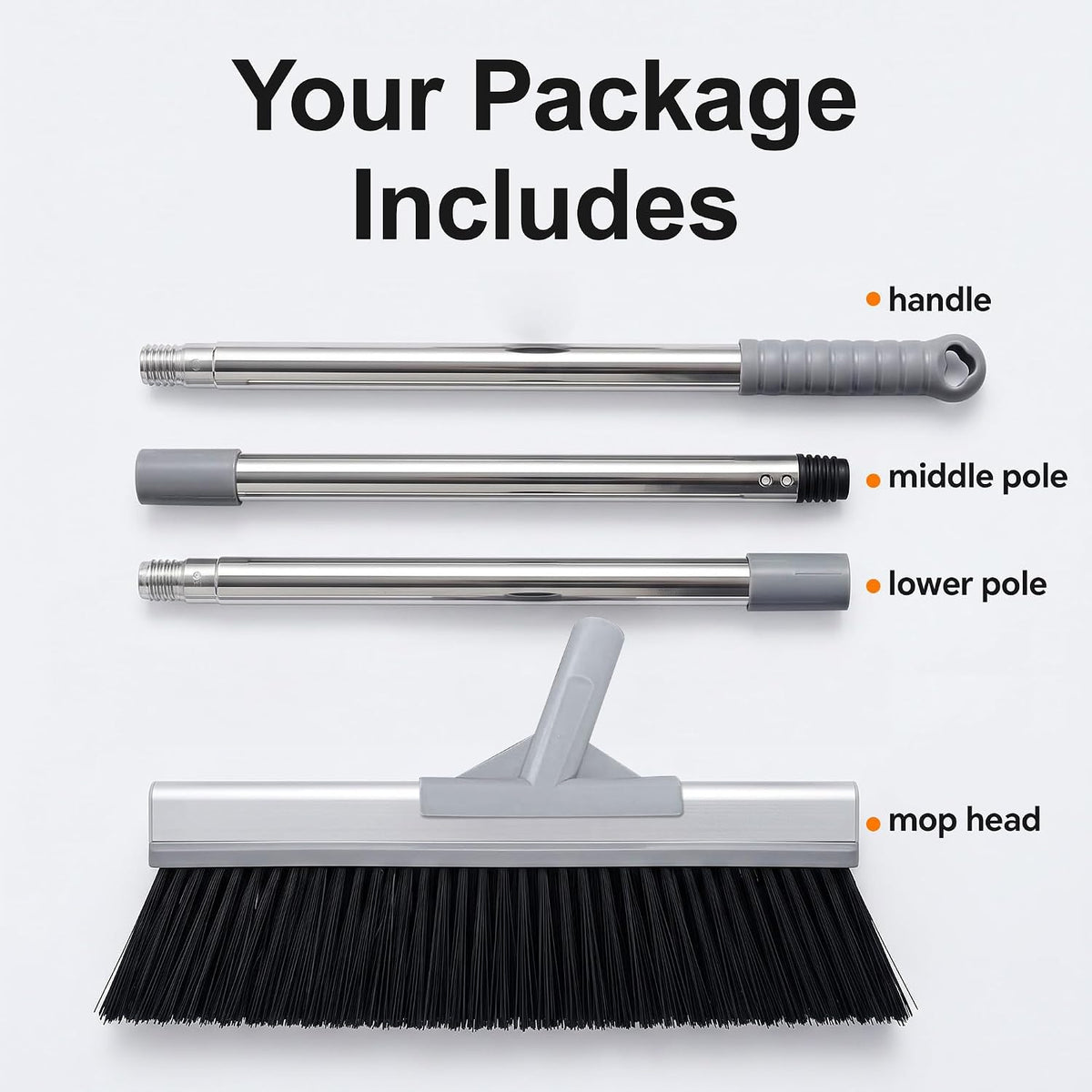 CTIME 50 Inch Heavy Duty Outdoor Angle Broom, 18 Inch Wide Stiff Bristles | Features a 60° angled aluminum head & stainless steel handle. 4 rows of stiff bristles perfectly sweep garage, Patio, Porch