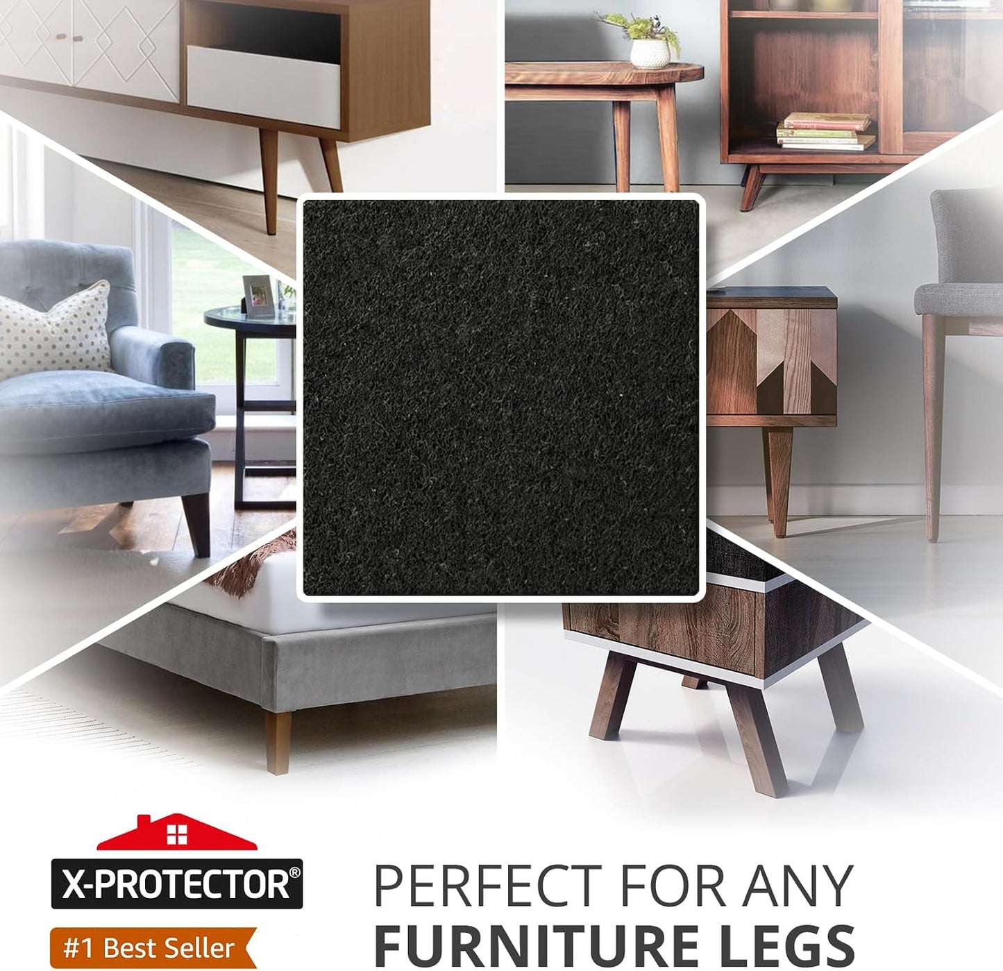 X-Protector Premium Felt Furniture Pads - 20 PCS 6 x 1/2" - Black Rectangular Pads with Tenacious Adhesive - Protects Hardwood, Laminate & Tile Floors