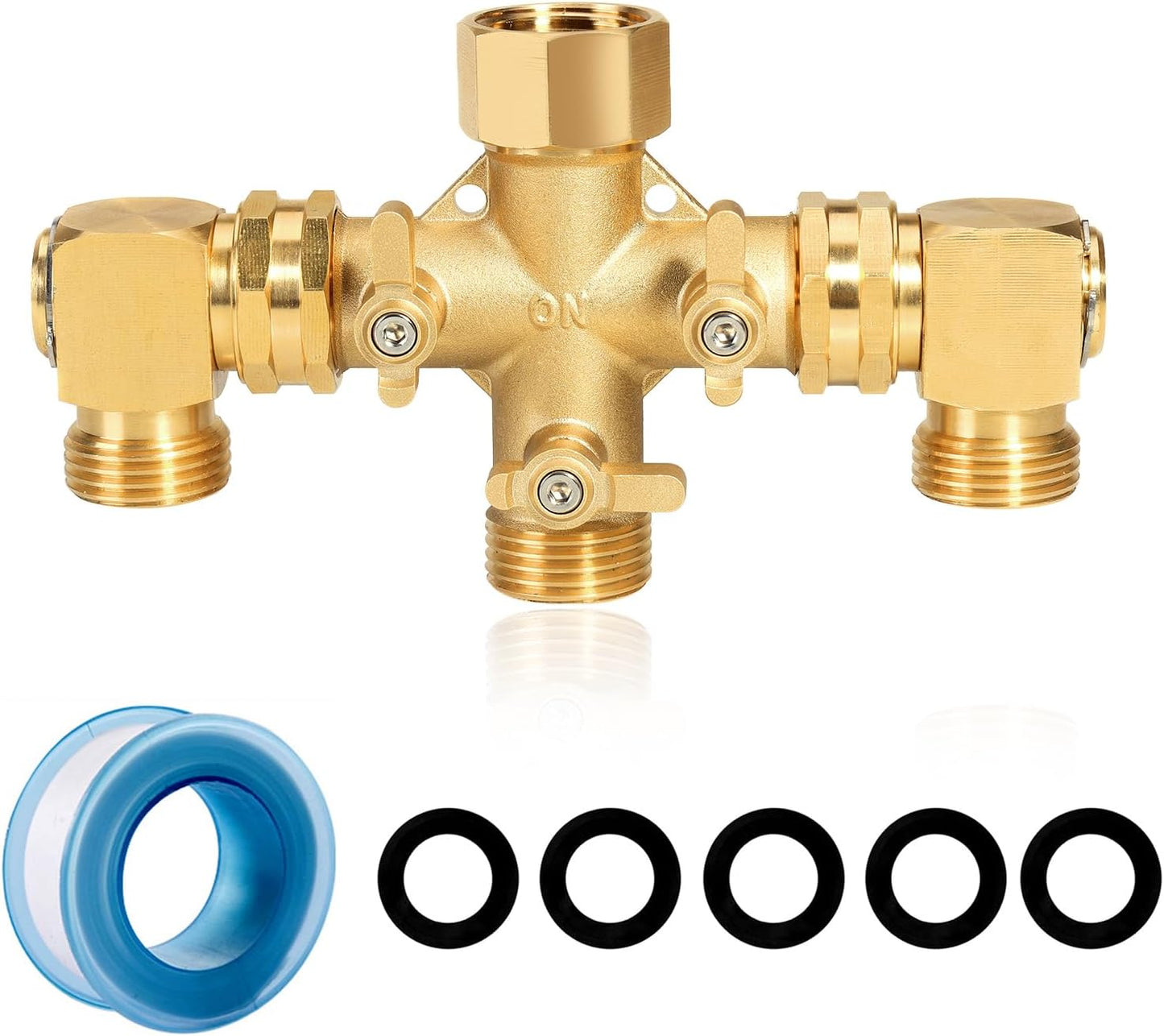 Garden Hose Splitter High Flow Splitter No Restricted-Flow Connector Heavy Duty Brass Hose Splitter with Shut Off Valves 3 way Hose Bib Adapter (Cross 3 way)