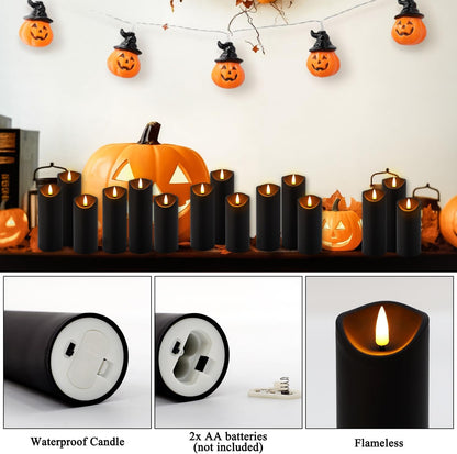 YOROXRG Set of 24 Waterproof Outdoor Flameless Candles, LED Candles with 4 Remote and Timer,(H 4" 5" 6" x D 2.2"),for Christmas,Halloween,Wedding,Festival