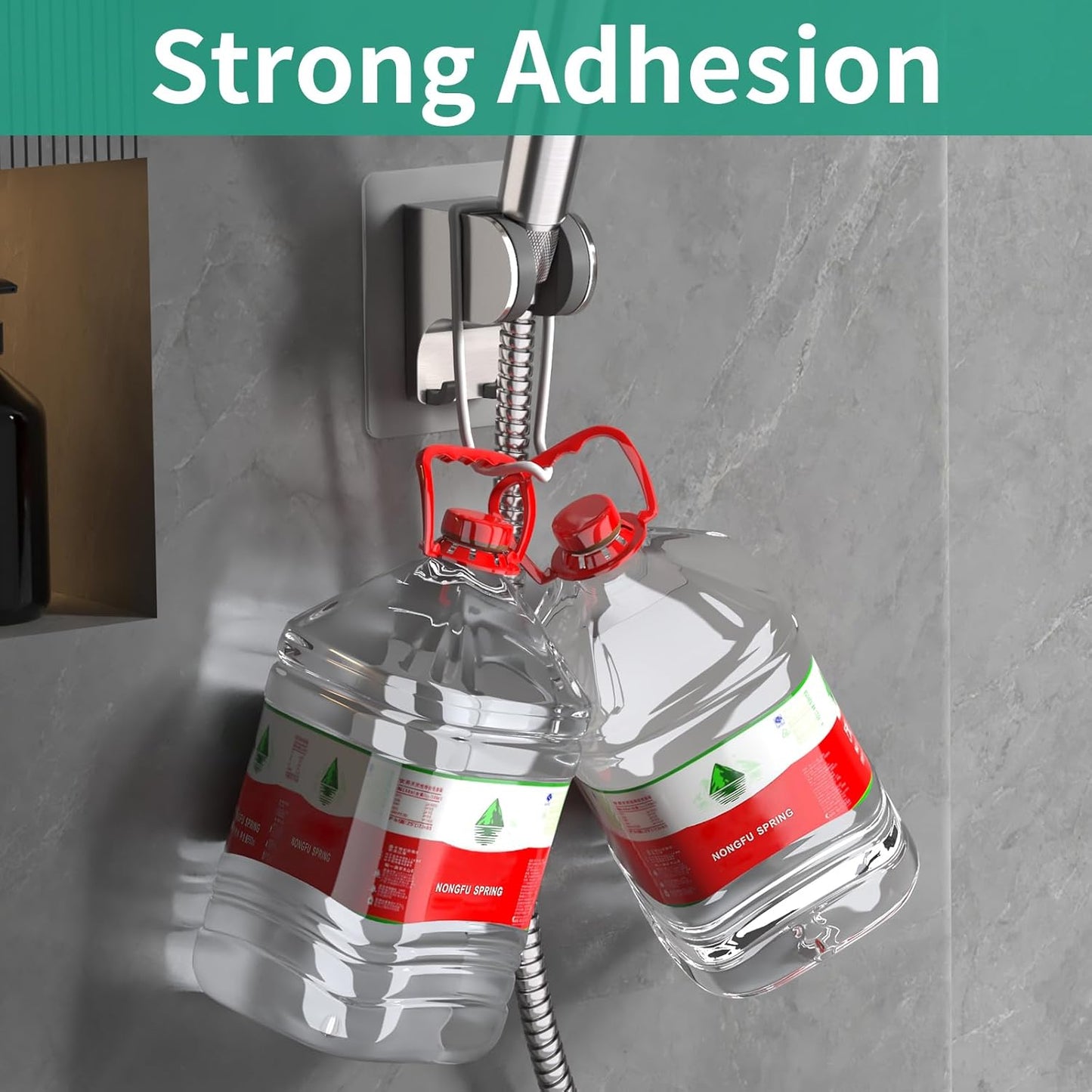 Hand Held Shower Head Holder Wall Mount, Shower Hose Holder Adhesive with 2 Hanger Hooks, Adjustable Shower Handle Holder, No Drilling Shower Wand Holder (‎Chrome, 1 Pack)