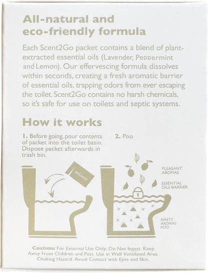 Scent2Go Toilet Odor Eliminator Powder – Before-You-Go Bathroom Deodorizer – Travel Size Single-Use Packets – No Spray, No Bottle, No Leak – TSA-Friendly, Plant-Based – Lemon + Mint, 20 Count