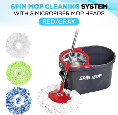 Simpli-Magic 79349 Spin Mop Cleaning System with 3 Microfiber Mop Heads, Red/Black