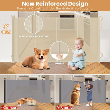 SPACEANY Reinforced Retractable Baby Gate, Mesh Dog Gate, Child Safety Gate for Doorways, Stairs, Hallways, Indoor/Outdoor, Wide Openings -33.5" Tall, Width up to 55" Gray