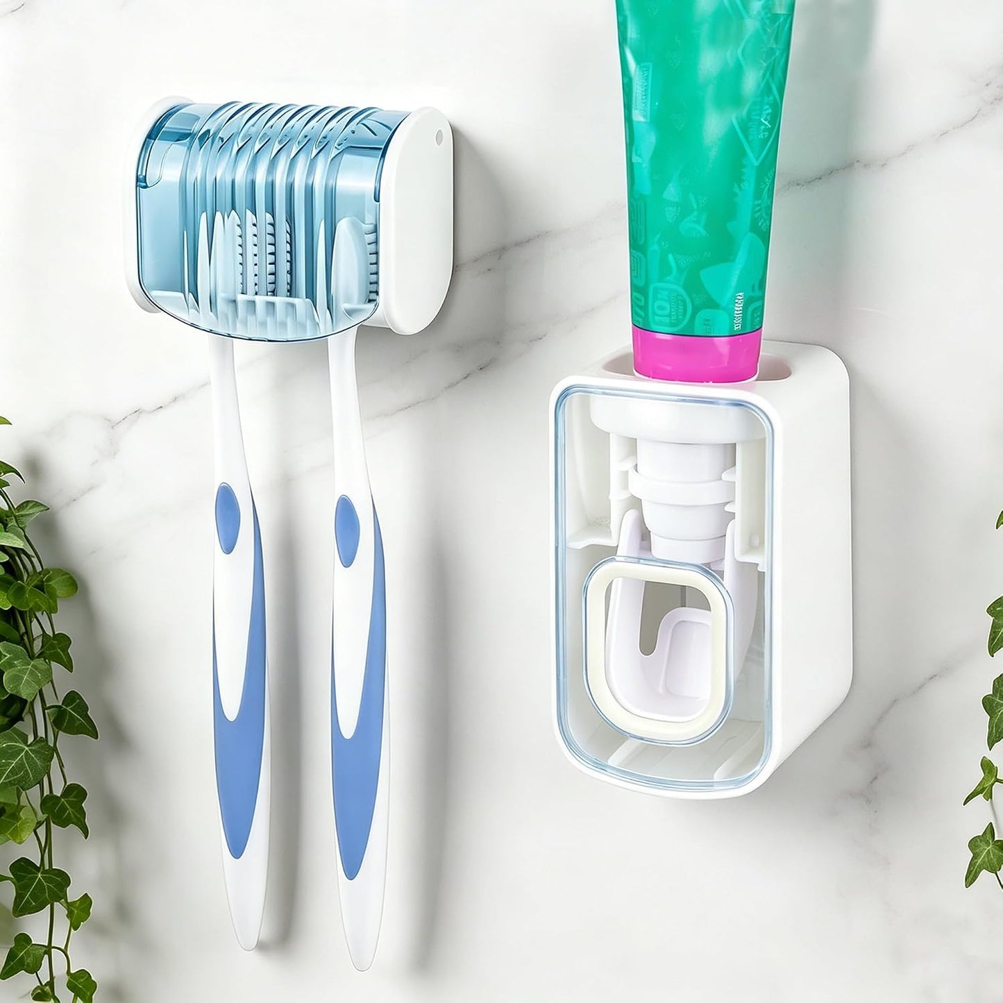 1 Pack Toothbrush Holder Wall Mounted with Cover for Bathroom, 2 Slots Toothbrush Storage Organizer for Shower, Self Adhesive Toothbrush Hanger (Grey)