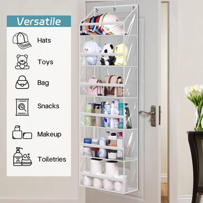 AOODA Clear Over the Door Hat Racks for Baseball Caps, Large Holds up to 72 Caps Hat Storage Organizer for Closet Wall, Deep Pockets Hanging Snapback Holder Shelves with 3 Hooks, White