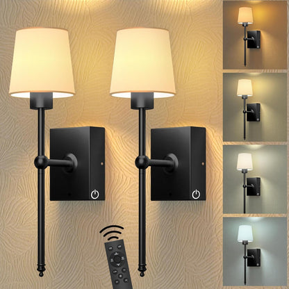 iThird Wall Sconce Battery Operated Set of 2, 6000mAh Rechargeable Wall Lights with Touch Control and Remote Control, Wireless Wall Lamps for Bedroom, Black Sconces Wall Decor for Living Room Hallway
