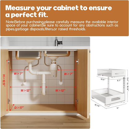 2-Pack Under Sink Storage Organizer, Large 2-Tier Elegant Mesh Pull Out Shelf for Kitchen and Bathroom Cabinet Organization, L-Shaped and Adjustable Height Design,Patent Pending-Black