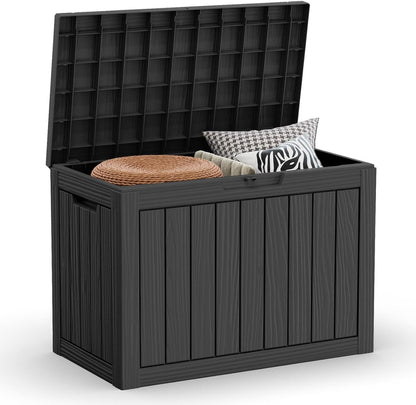 LAUSAINT HOME 320 Gallon Resin Deck Box, Package Delivery Box with Lockable Lid, Waterproof Outdoor Storage Box For Garden Tools, Patio Cushions(320 Gallon,Black)