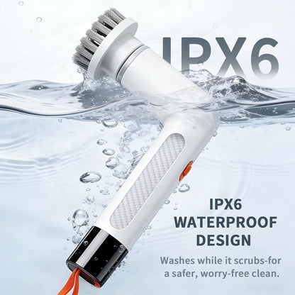6-in-1 Electric Spin Scrubber with 5 Brush Heads – Cordless, Rechargeable, Dual-Speed & Waterproof, Electric Scrubber for Cleaning Bathroom Tile Floor Window Kitchen Sink