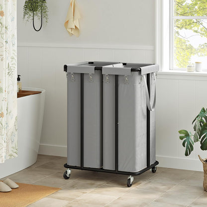 WOWLIVE Laundry Hamper with Wheels 260L Rolling Laundry Basket 3 Section Organizer Laundry Cart with Steel Frame and Removable Bags Large Dirty Clothes Hamper Dorm Room Storage for Bedroom