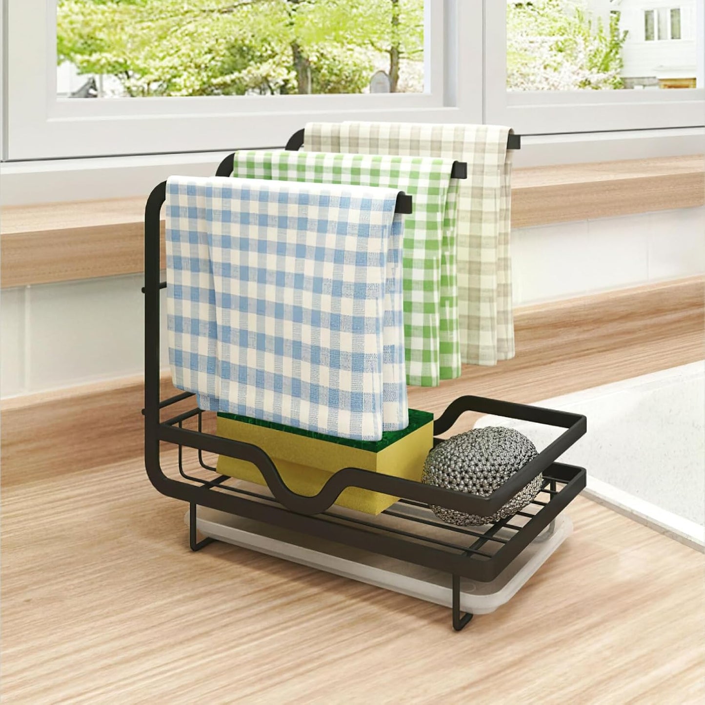 Healeved Multi-Functional Sponge Holder Dishcloth Drying Rack for Kitchen Sink Wall-Mounted Organizer for Wiping Cloth and Cleaning Supplies Space-Saving Storage