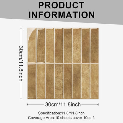 10 Sheets Thicker Design Peel and Stick Backsplash, Self Adhesive Wall Tiles, Stick on Backsplash for Kitchen and Bathroom, 11.8"x11.8",Beige