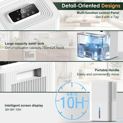 Portable Dehumidifier for Small Room, Bathroom & Closet | 91 OZ Tank | Compact Quiet Dehumidifier for RV, Bedroom (No Basements) | Auto Shut-Off White