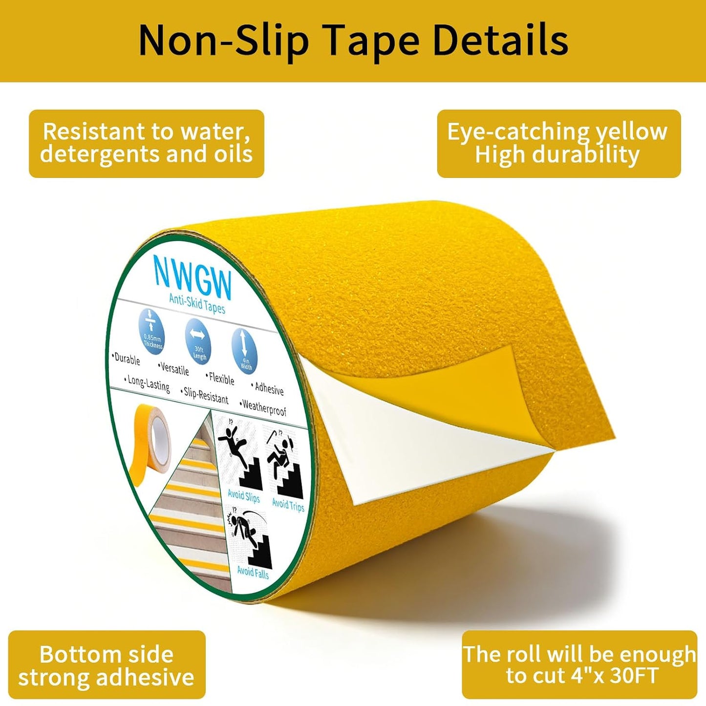 Waterproof Tape for Pools, 2" x15FT Heavy Duty Anti Slip Stair Treads Outdoor Tape Non-Slip Rubber Grip Tape Shower Strips Slip Resistant Tape Traction Tape for Stairs Showers Bathroom Trails