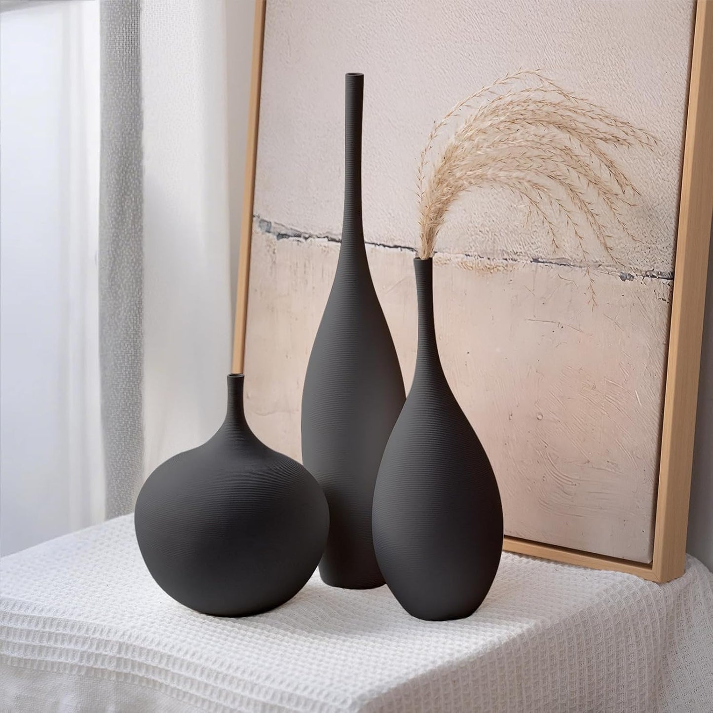 Relexome White Ceramic Vase Modern Boho Wabi-Sabi Flower Vase Set of 3 Decorative Aesthetic Vases for Centerpieces Pampas Matte Minimalist Vases for Living Room Table Shelf Home Decor Gift
