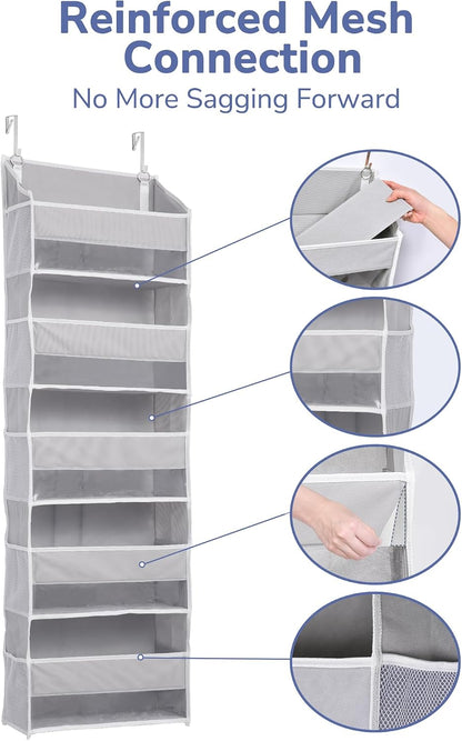 ULG Over the Door Organizer, 5-Tier Extra Large Hanging Storage with 10 Mesh Pockets, 100 lbs Capacity, Heavy Duty Door Organizer for Closet, Bedroom, Nursery Storage, Beige