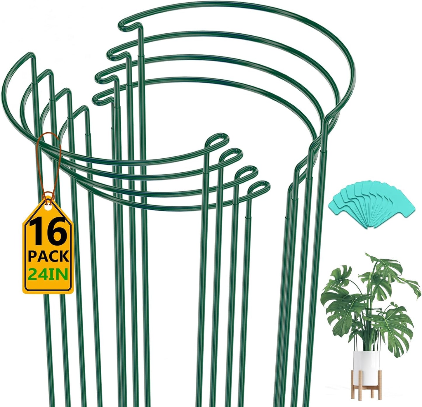 8 Pack 24 In Plant Support Stakes, Peony Cages And Supports with 15 Lables | Rust-proof Metal Plant Stakes, Adjustable Plant Supports For Outdoor Plants, Peony Cage, Flower Stakes for Plants，Hydrangea