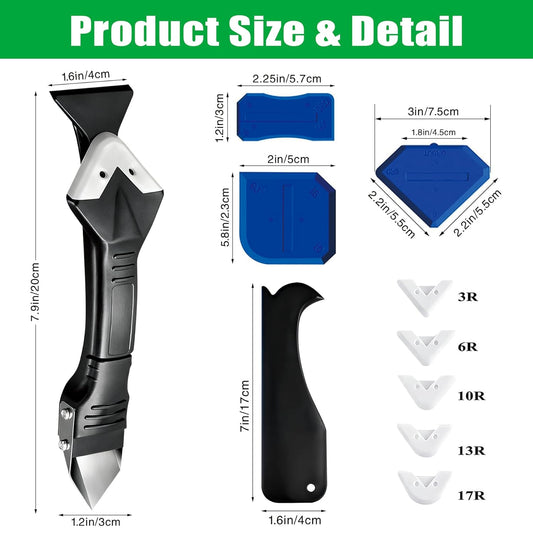 3 in 1 Silicone Caulking Tools, 11 Pack Grout Removal Sealant Finishing Tool with Scraper(Stainless Steelhead), 5 Exchange Silicone Pads, Ideal for Kitchen, Bathroom, Tub Tile, Window Sealing