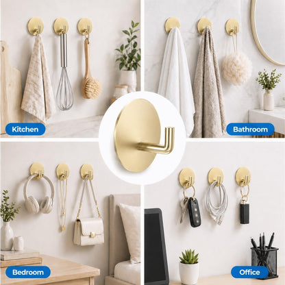 Removable Towel Hooks for Bathrooms, Heavy Duty Adhesive Hooks for Walls No Damage, Black Home Storage Hooks for Inside Shower, Sticky Hooks for Hanging Robe Coat Loofah Clothes Kitchen, 14Pcs Sus304