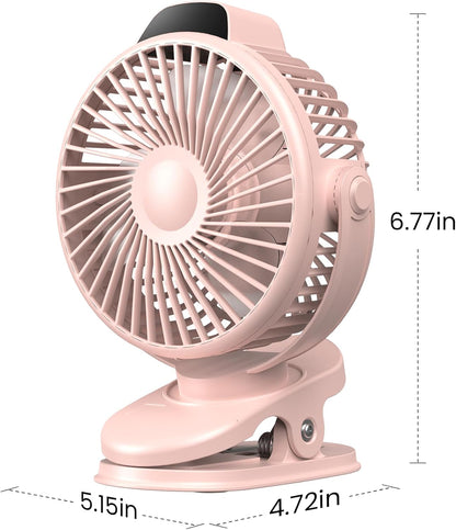 Koonie Portable Clip On Fan, Small Rechargeable Battery Operated, 3 Speed Mini clamp Fan With LED Display, 360° Rotate Personal Cooling Desk Fan for Stroller Bed Travel Camping Golf Gym